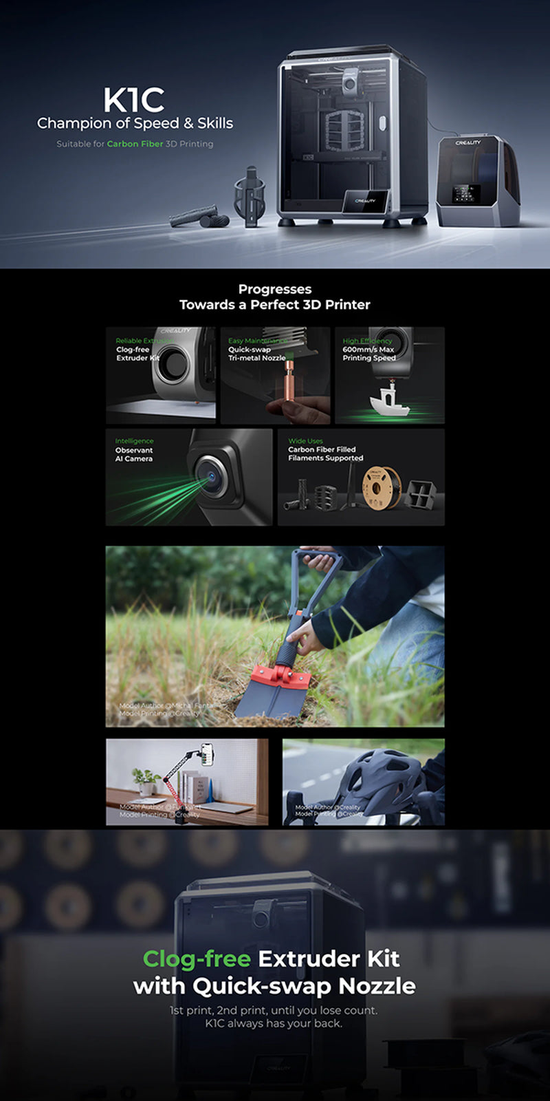 K1C 3D Printer - 600Mm/S Printing, 220X220X250Mm Build Volume, 300°C High-Temp Nozzle, Carbon Fiber Filament Support